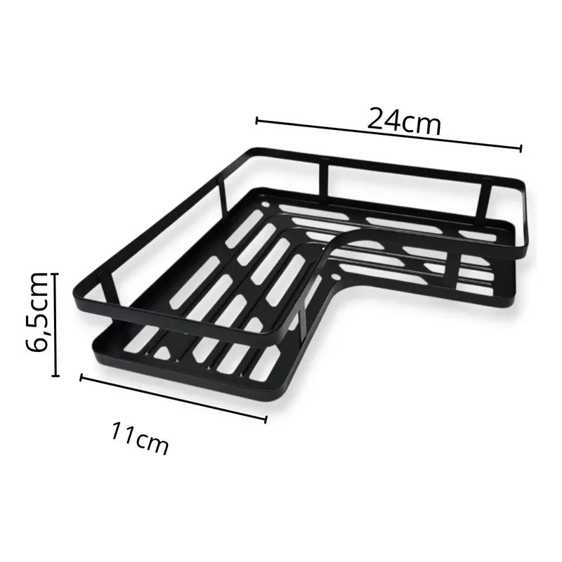 Set x2 Repisas Esquineras Organizadoras para Baño – Aluminio Negro Mate