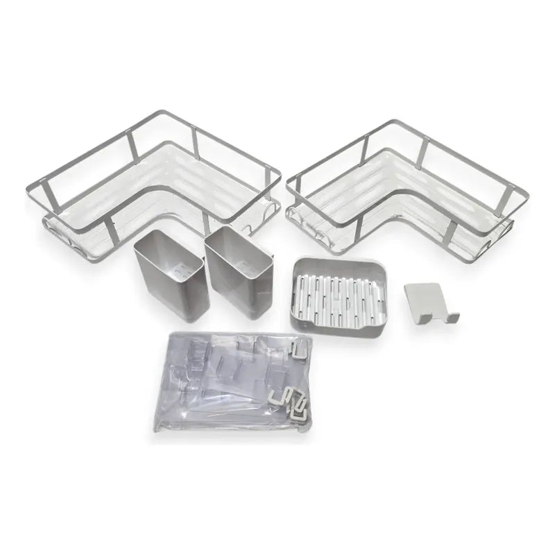 Set x2 Repisas Esquineras Organizadoras para Baño – Aluminio Negro Mate