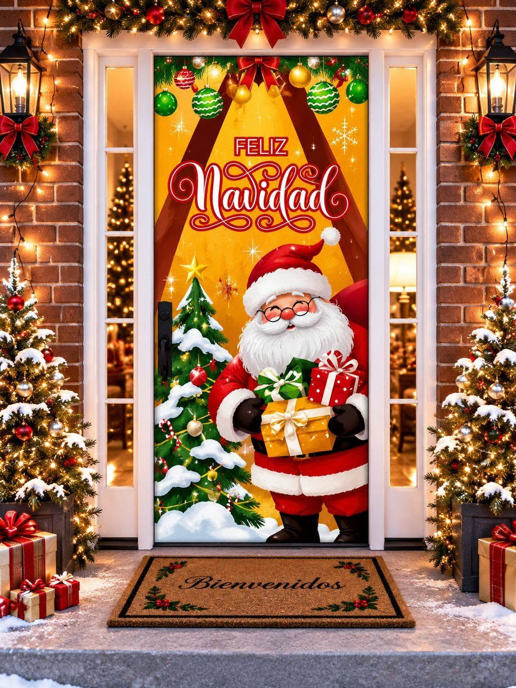 Cubrepuertas navideño elástico de 85 × 205 cm