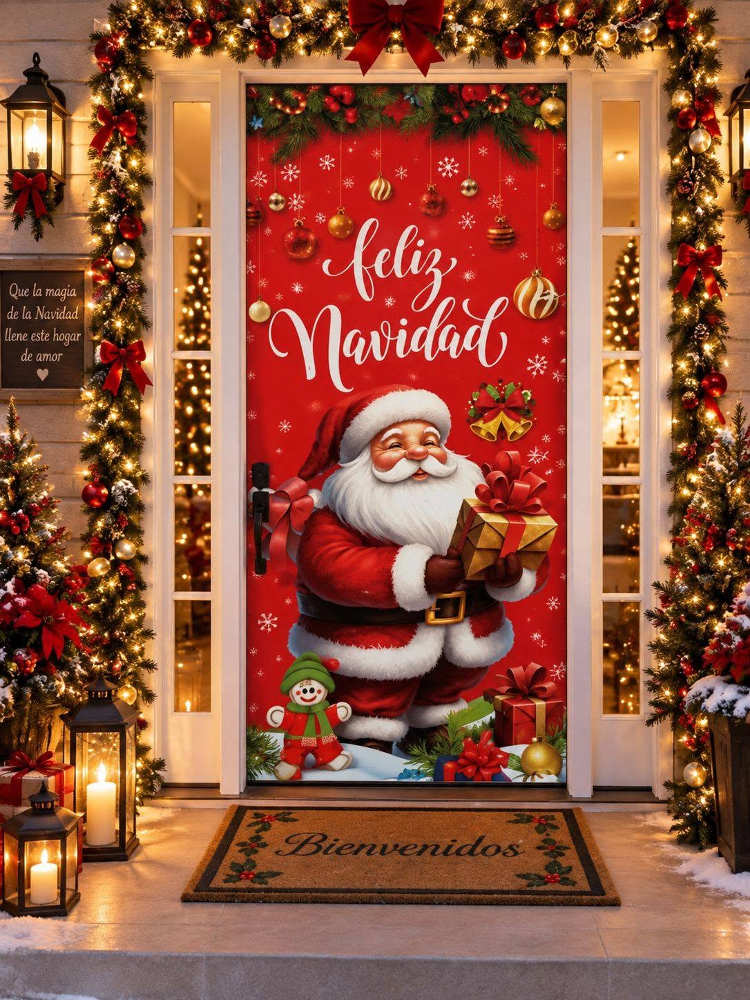 Cubrepuertas navideño elástico de 85 × 205 cm