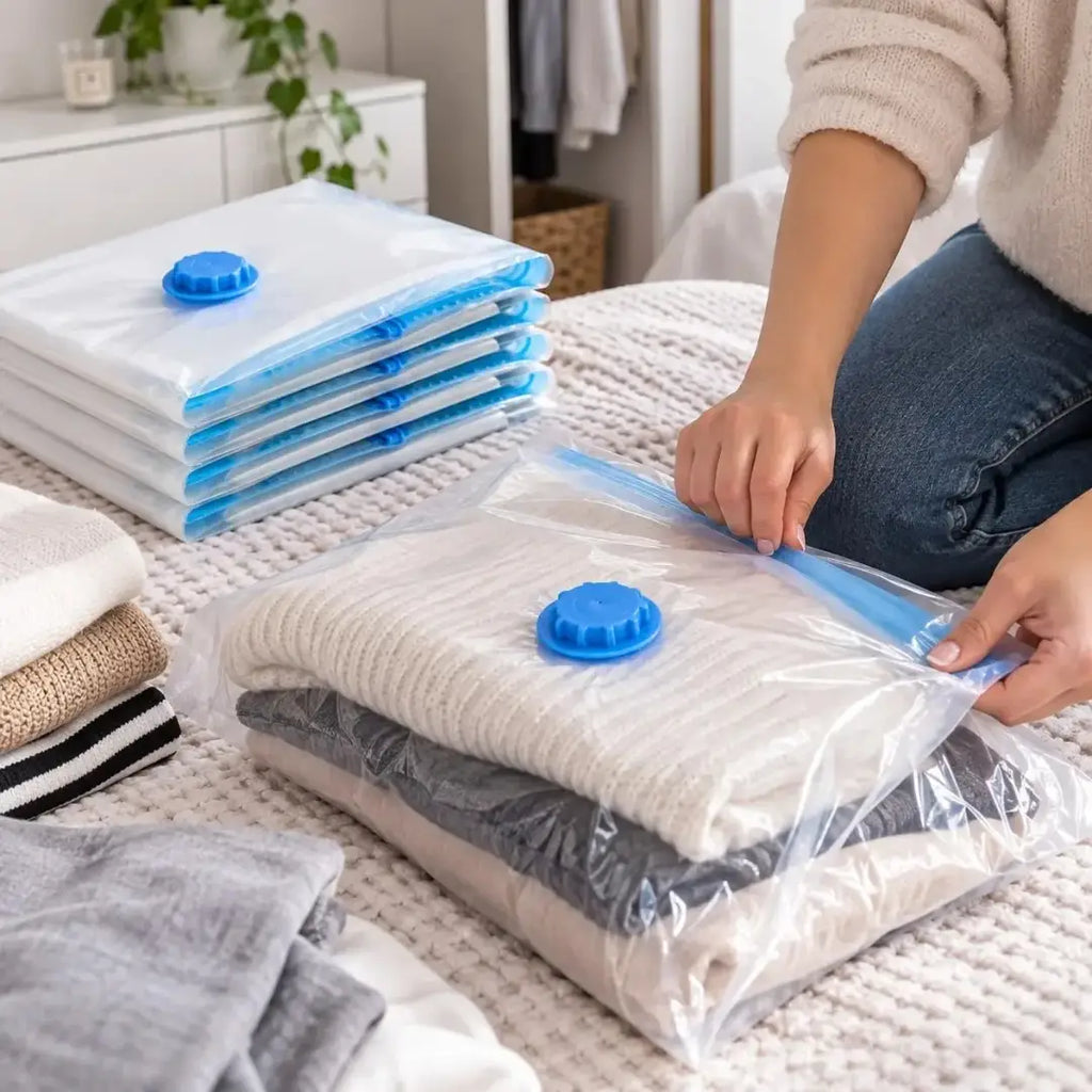 Set de 5 Bolsas al Vacío con Bomba Manual - Ahorra 80% Espacio