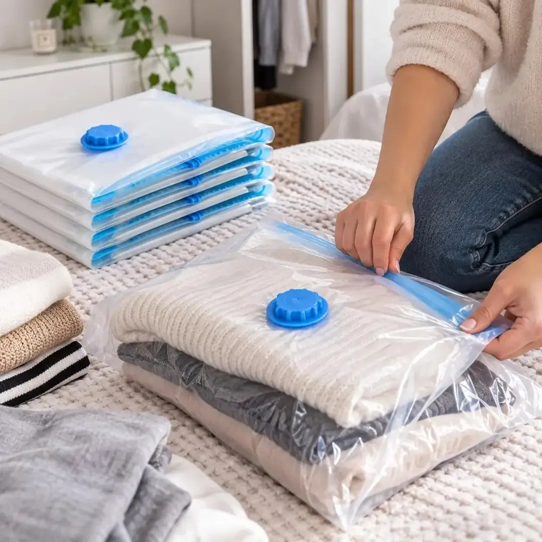 Set de 5 Bolsas al Vacío con Bomba Manual - Ahorra 80% Espacio