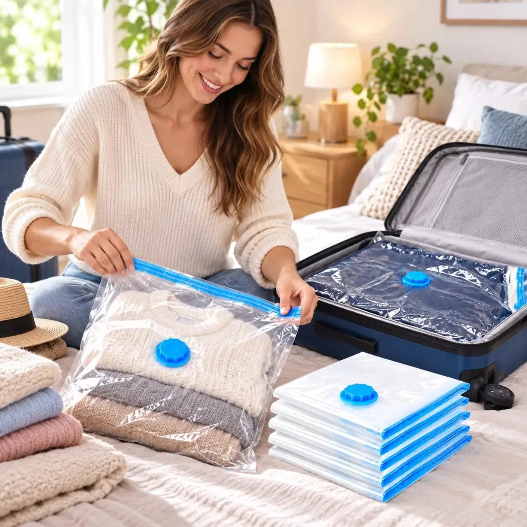 Set de 5 Bolsas al Vacío con Bomba Manual - Ahorra 80% Espacio